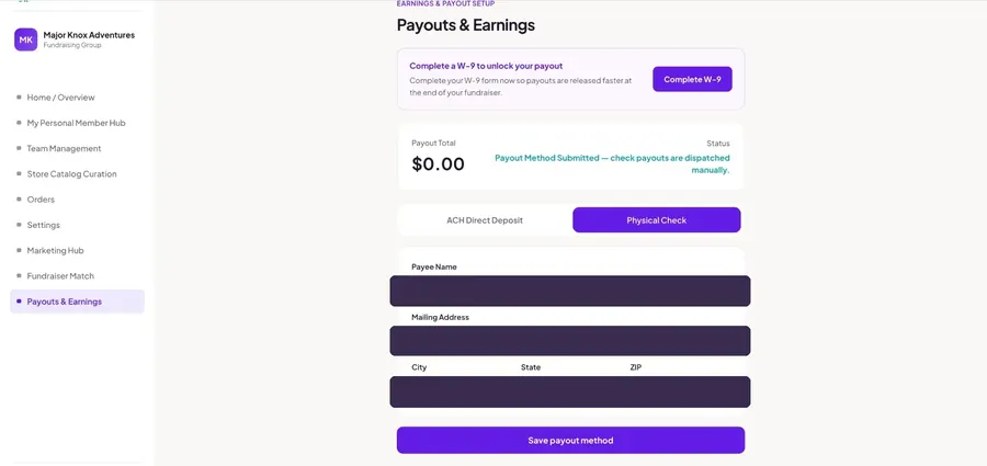 ProductRaise payouts view